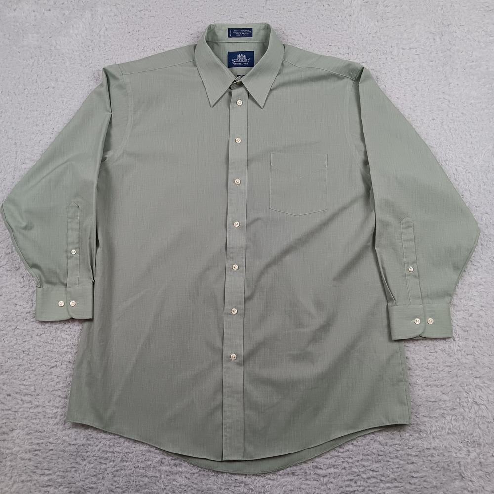 Stafford Button Down Dress Shirt Mens 17 32/33 Green Wrinkle-Free